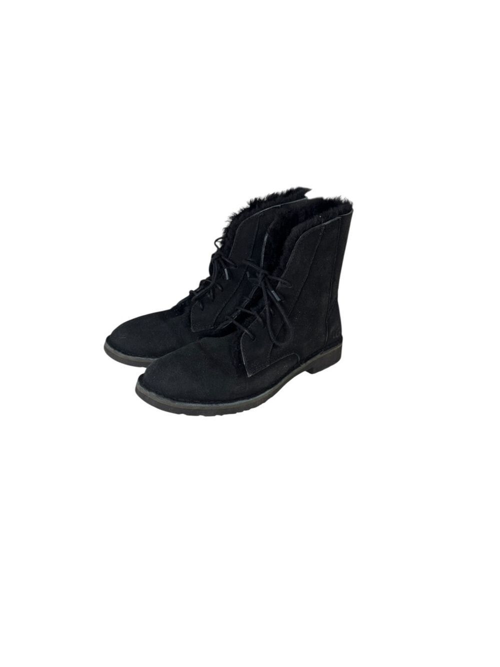 Women's UGG Black Suede Lace Up Boots Size 8